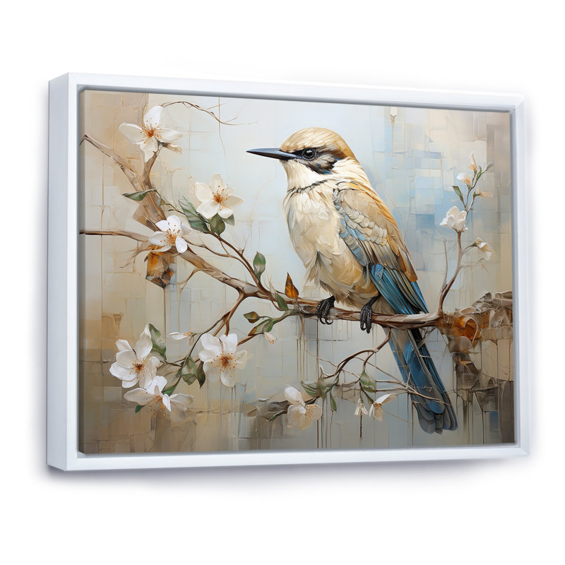 Minimalisme, oiseaux, paradis, paysage floral III, impression sur toile encadrée, H 12 po x l 20 po x P 1 po, Blanc