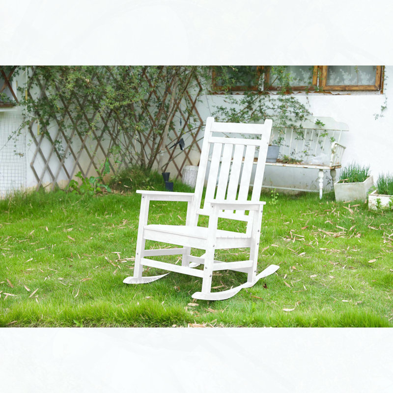 Chaise berçante d'extérieur surdimensionnée avec texture de bois - Résistant aux intempéries, blanc, Blanc