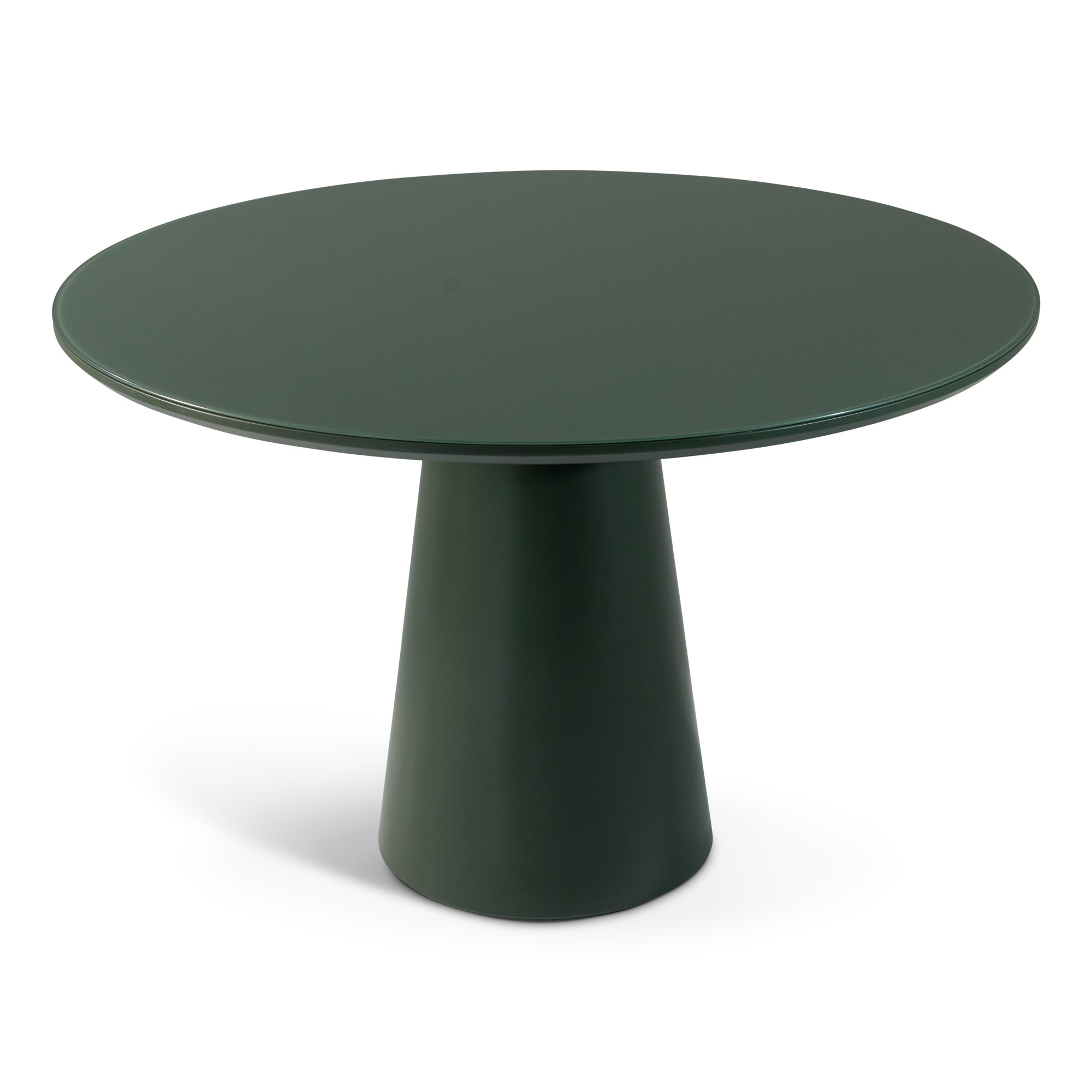 Burdon 47" Glass Top Pedestal Dining Table, Green