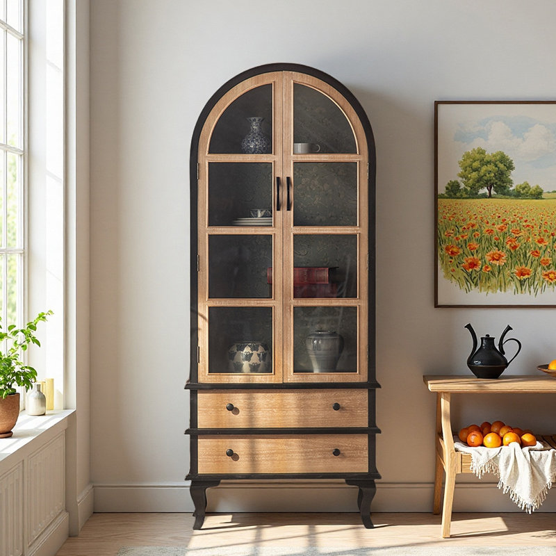 French Country Style Display Cabinet, Black/Wood