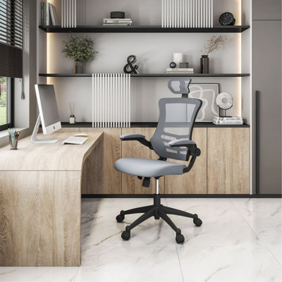 Fauteuil de direction moderne haut dossier en filet avec appui-tête et accoudoirs rabattables