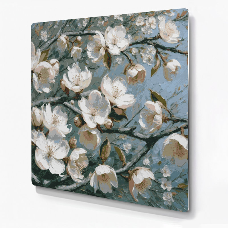 Art mural en métal Botanical Apple Blossoms, H 16 po x l 16 po