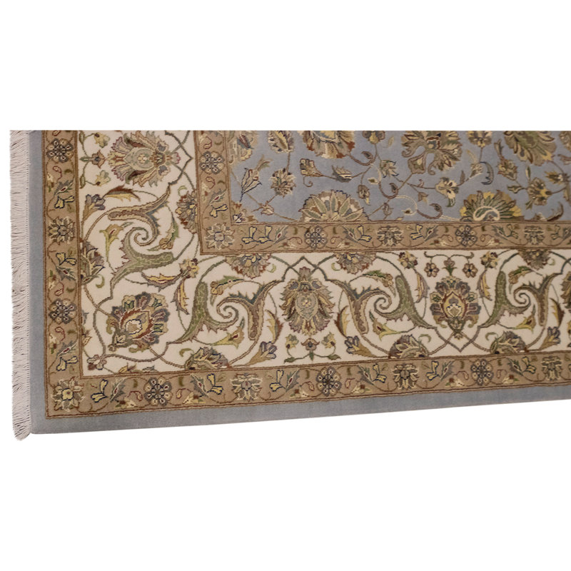 Tapis beige / ivoire / bleu noué à la main de haute qualité