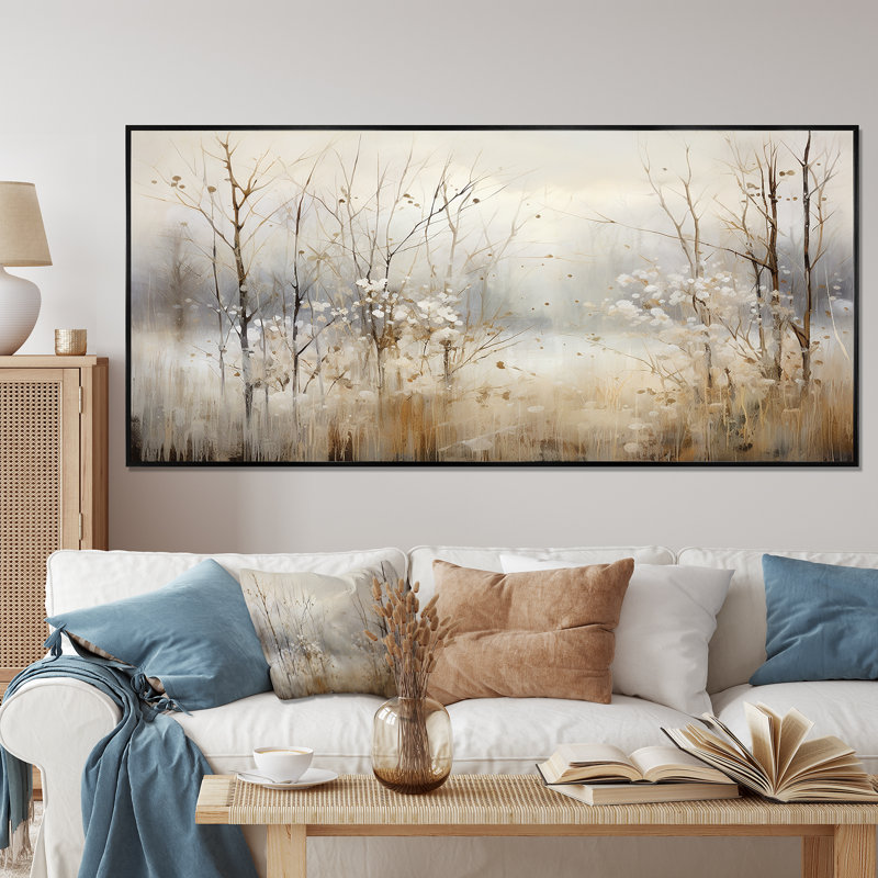 «Winter Meadow View calmness II», impressions sur toile Meadow, Noir, H 28 po x l 60 po, Reproduction avec cadre flottant
