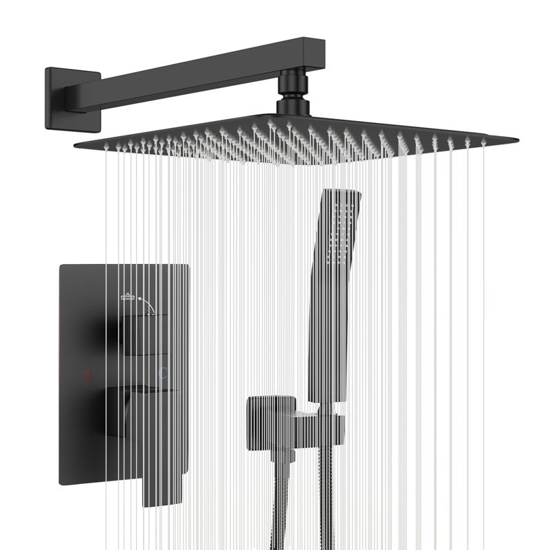 Système de douche 8000-10 pouces avec pomme de douche à pluie 10 pouces et douchette, Noir mat