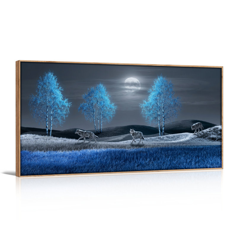 Ensemble de 1 tableau sur toile « Loups au clair de lune », L 40 po x H 20 po, Naturel
