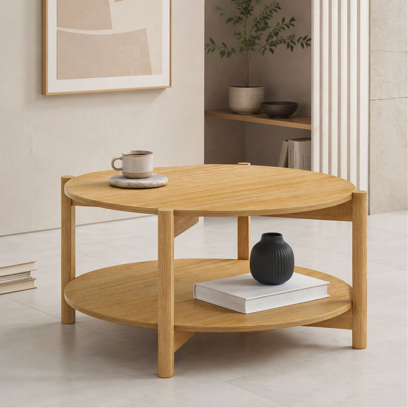 Table basse 1 pièce Natural Finish, H 16,9 po x l 34,4 po x P 34,4 po, Beige