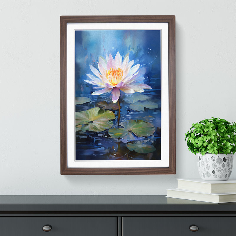 Water Lily Gestural - Framed Print, 46cm H x 34cm W x 2cm D, Walnut