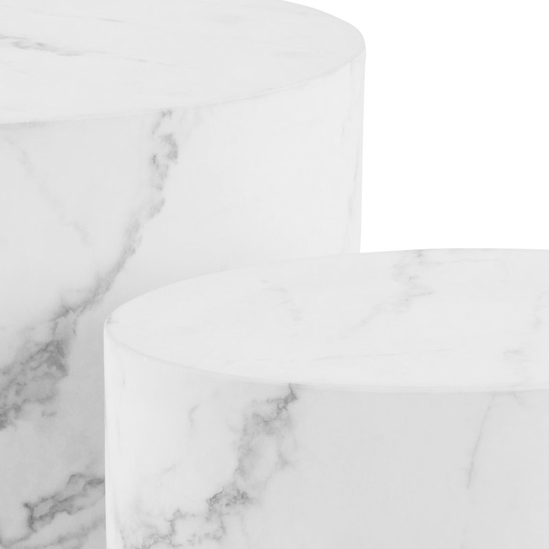 Burmaster Drum End Table Set, White Marble