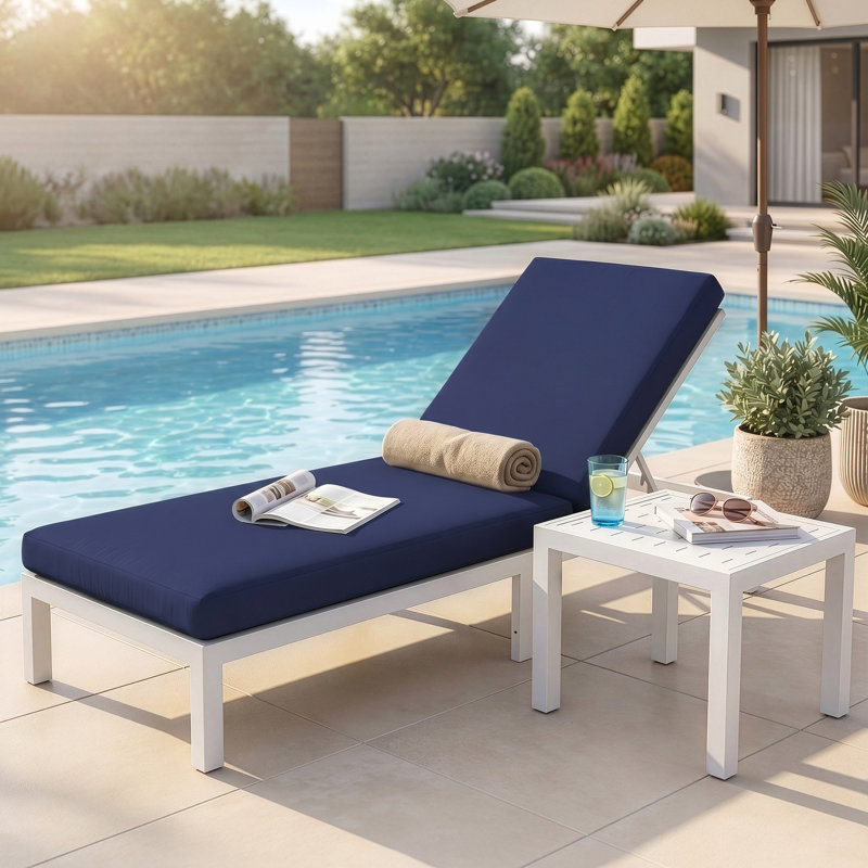 Outdoor Aluminum Chaise Lounge Chair with Side Table & Cushions, Rust-Resistant Adjustable Recliner for Patio, Pool, Deck