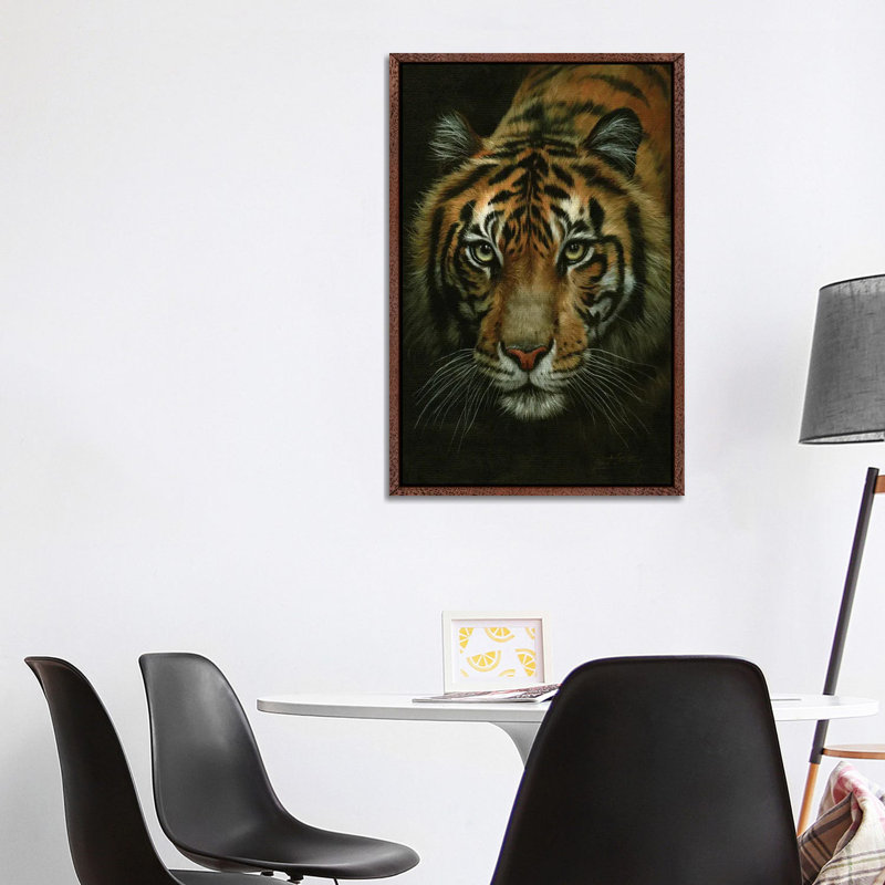 Tiger Portrait by David Stribbling - Print on Canvas, Brown Framed, 101.6 cm H x 66.04 cm W