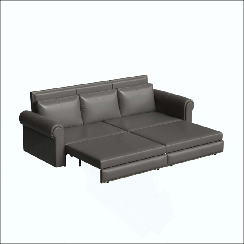Chesterfield 3-in-1 Convertible Sleeper Sofa, Faux Leather Pull Out Sofa Bed with Nailhead Trim and Rolled Arms, Multi-Functional Retro Sofa for Living Room Bedroom