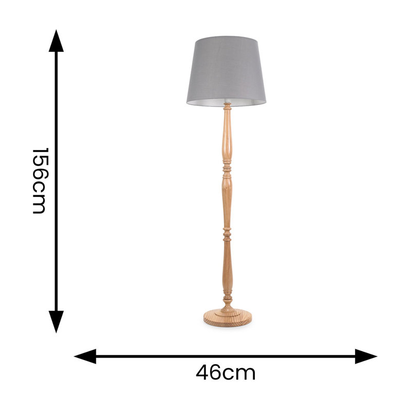 Arialdo 156cm Traditional Floor Lamp, Grey, Light Wood