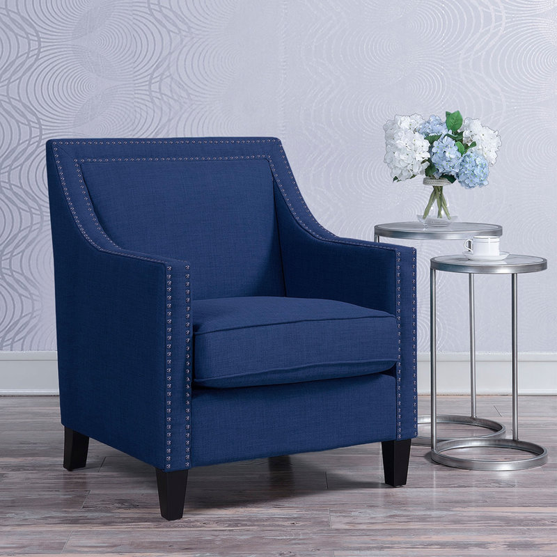 Fauteuil en polyester de 29 po de largeur Damira, Chenille bleu