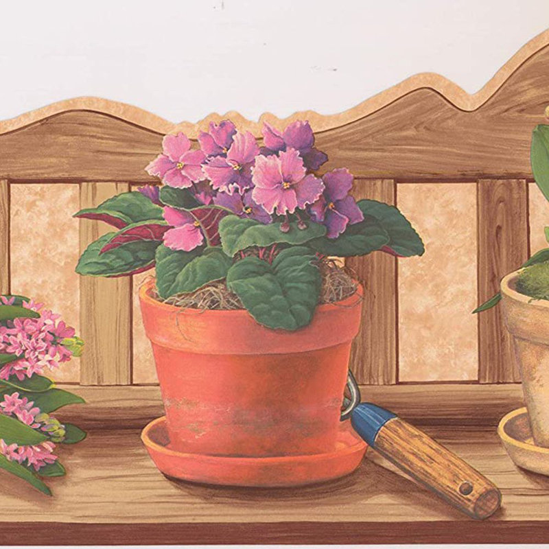 Bordure de papier peint à motif de fleurs et de feuilles L 15 pi x l 9,25 po, Beige/rose/vert