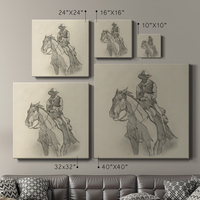 Western Rider S Croquis II - Toile tendue avec châssis de qualité supérieure - prête à être accrochée