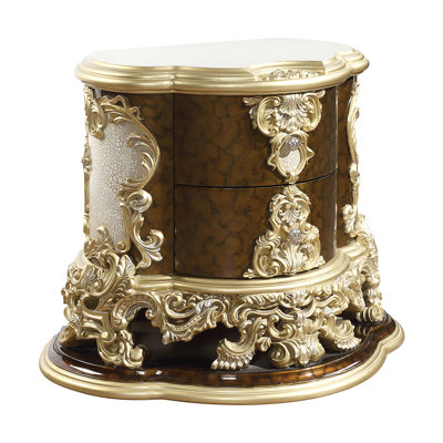 Nightstand, Antique Gold & Hand Paint Brown