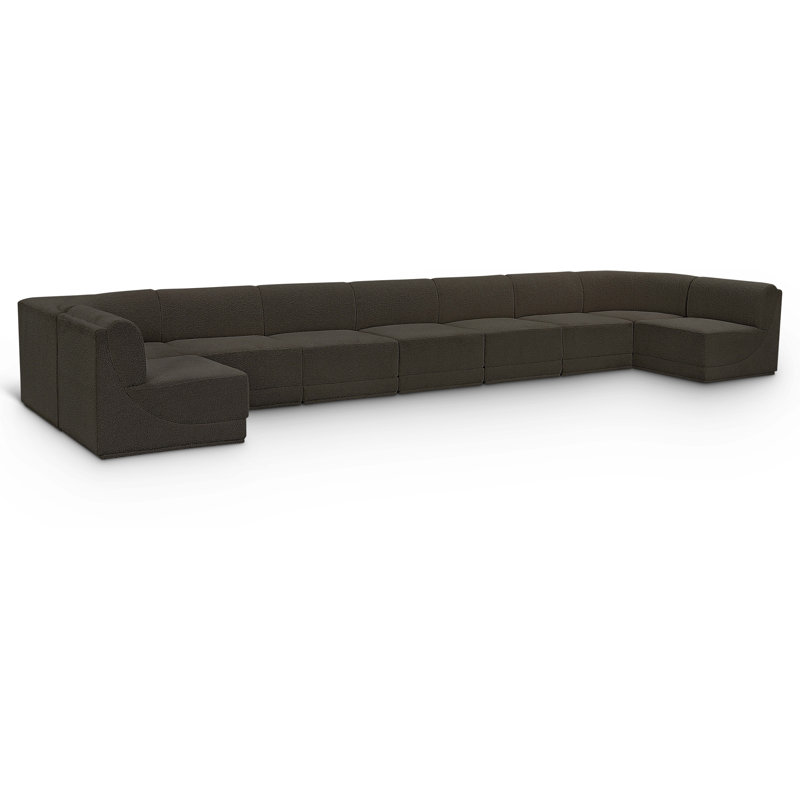 Ollie 9 - Piece Upholstered Sectional, Brown Boucle Fabric