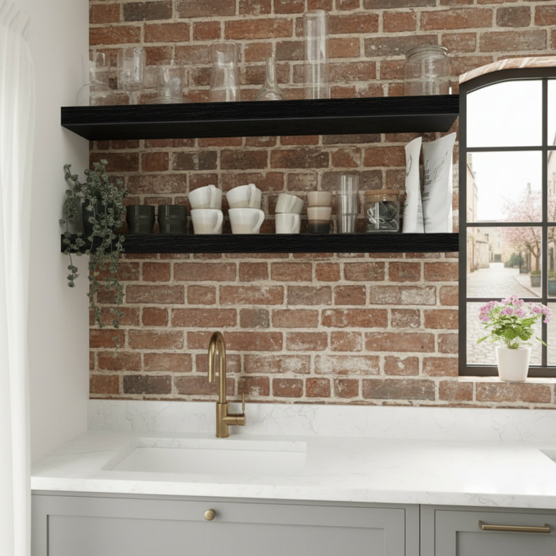 Large Black Wall-Mounted Shelving Unit (2-Piece Set), Suitable For Various Spaces, Farmhouse Style, For Both Display And Storage.