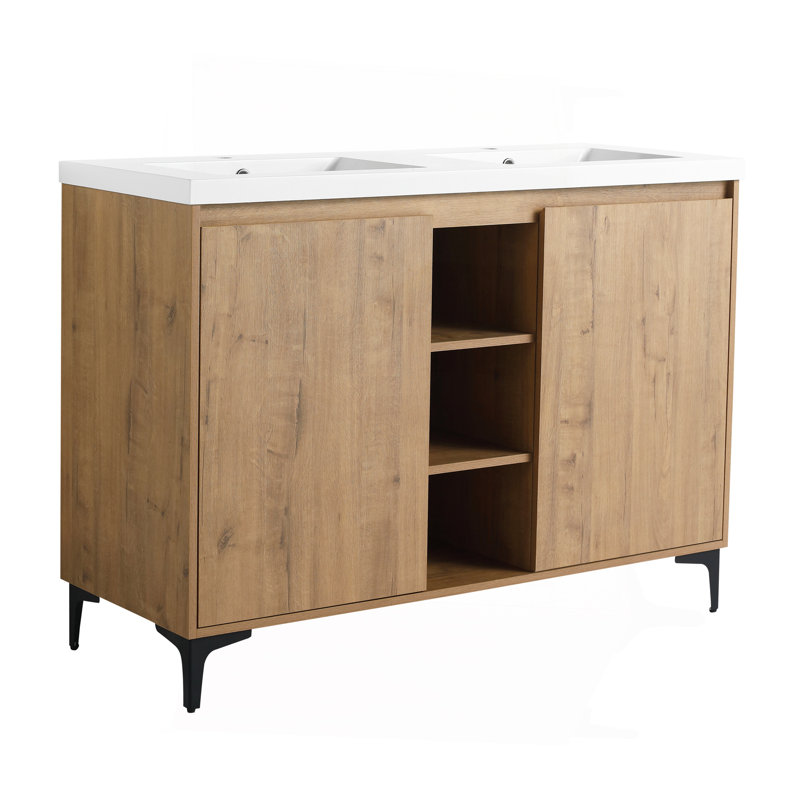 48" Freestanding Bathroom Vanity With Double Sink, Soft Closing Door Hinge