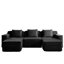 Canapé d'angle modulable 3 places en forme de U, modèle infonuagique sans ossature, avec assise profonde, en velours côtelé noir, sans assemblage, coussins décoratifs moelleux, position allongée relaxante.