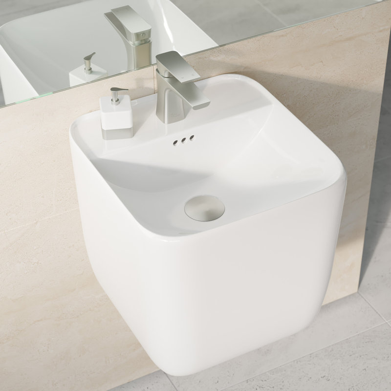 Carre 18" White Ceramic Wall-Mount Bathroom Sink