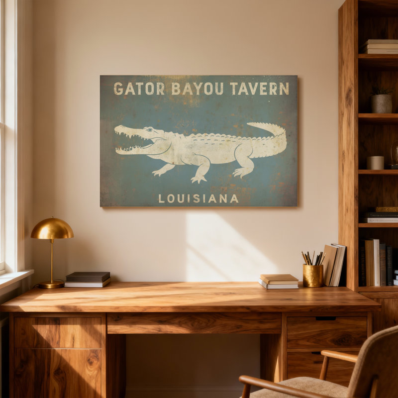 Animaux, gator, Bayou, taverne, enseigne de la Louisiane, H 28 po x l 40 po