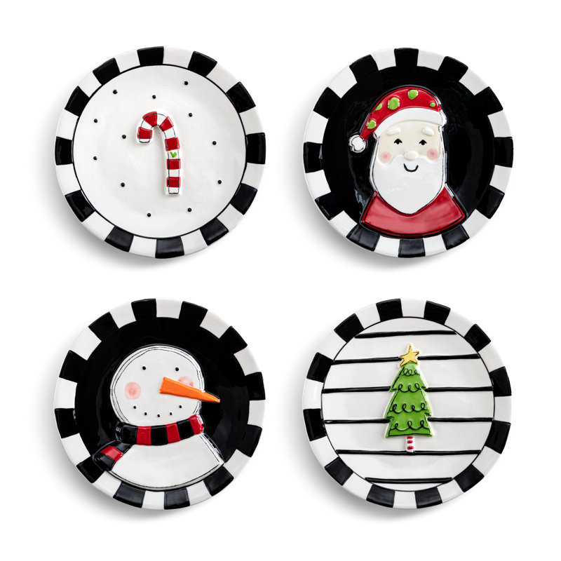 Christmas Pattern Appetizer Plates 4 Assorted - 6.5In