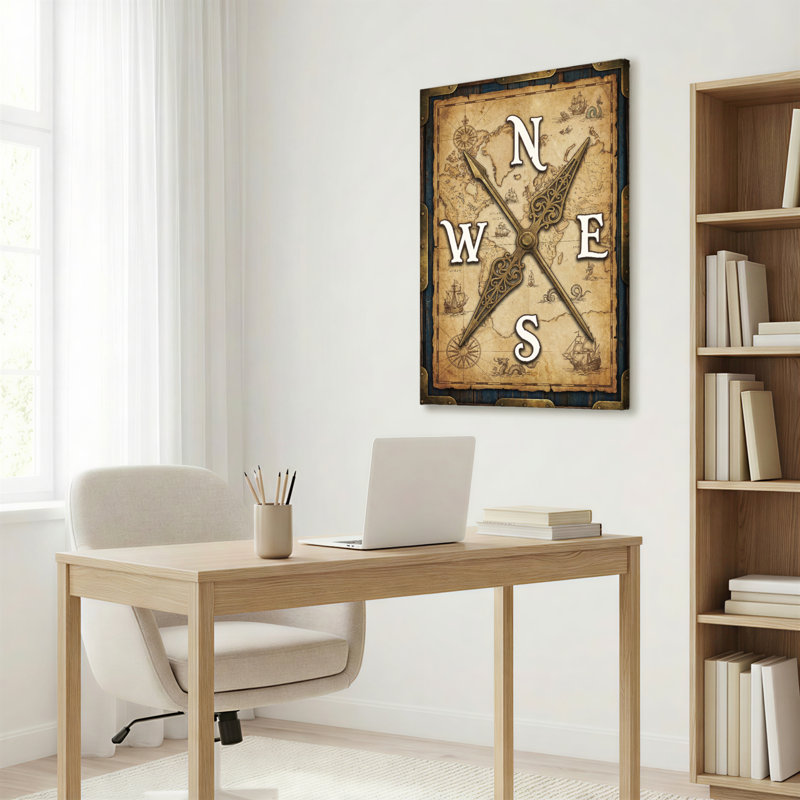 Ensemble de 1 tableau mural vintage avec carte du monde et toile tendue, H 36 po x l 24 po