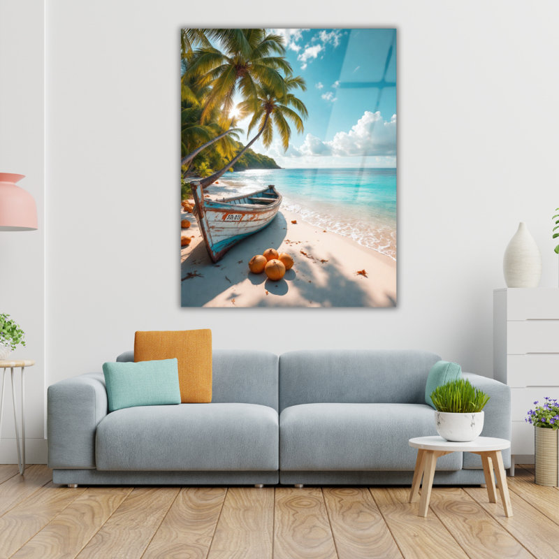 Art mural en verre trempé Tropical Beach, H 16 po x l 12 po