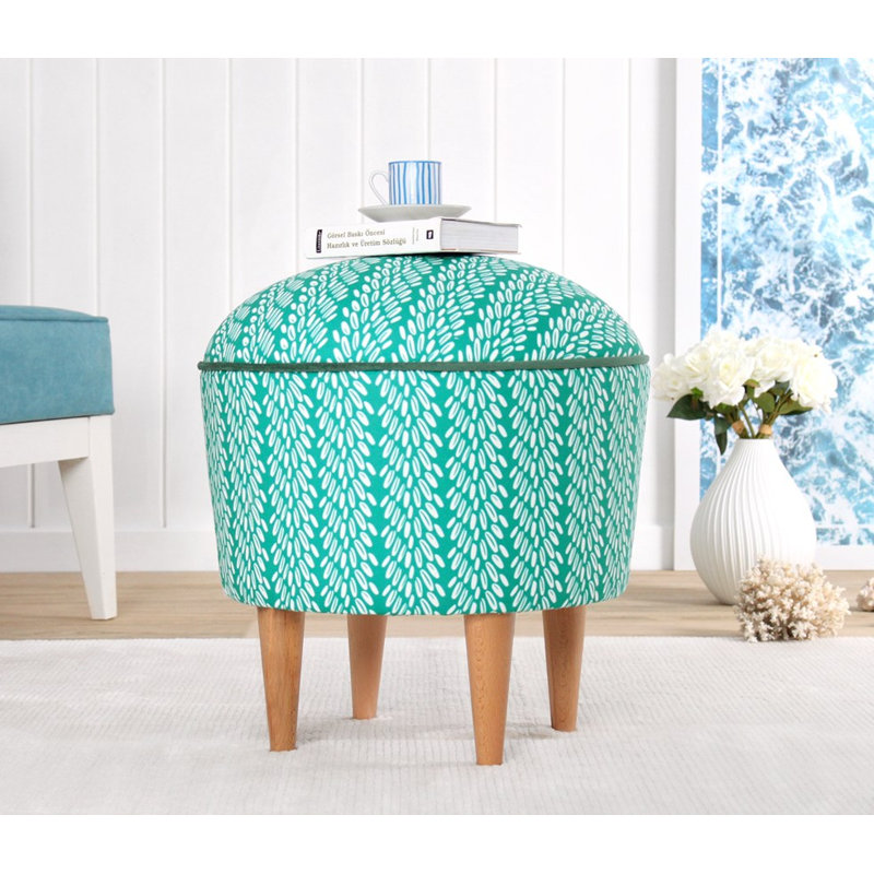 Élégant pouf avec pieds en bois de hêtre, 17,7 po de hauteur x 16,9 po de diamètre | Revêtement 50% coton / 50% lin, 35 éponges orthopédiques, 2,4 po d'épaisseur | Parfait pour les salons modernes et les espaces confortables