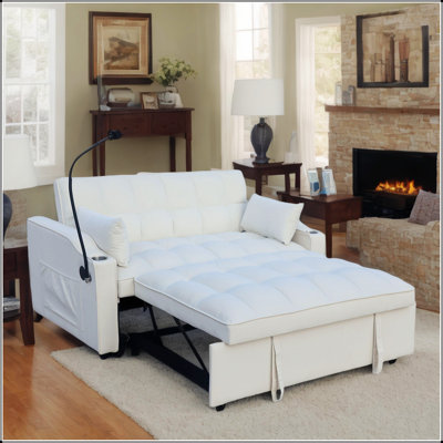 Modern Velvet Loveseat Futon Sofa With Pullout Bed, Adjustable Reclining Backrest, Toss Pillows, And Pockets, For Small Living Spaces