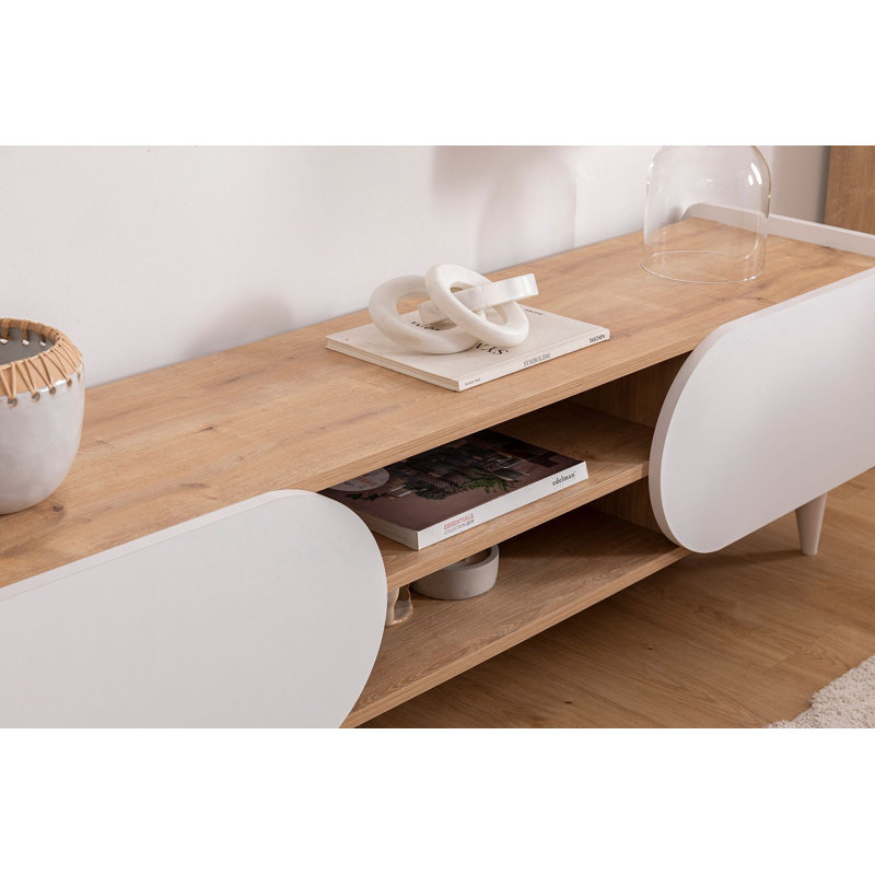 Meuble télé élégant avec rangement, saphir et blanc, 63,0 po x 15,7 po x 17,7 po | 100% panneau de particules enduit de mélamine, épaisseur: 0,7 pouce | Design moderne, parfait pour le salon et les espaces de divertissement, durable et élégant