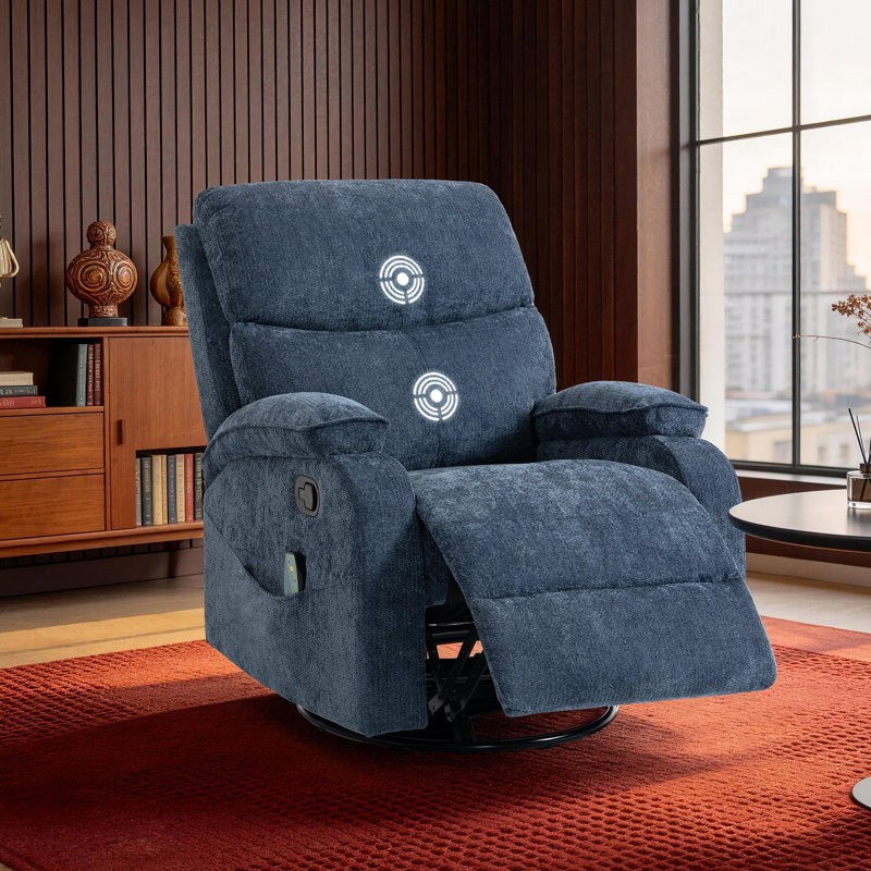 Swivel Rocker Recliner  Massage Chenille Fabric, Blue
