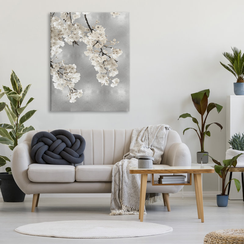 Fleurs de cerisier blanches modernes sur toile, H 48 po x l 36 po x P 1,5 po
