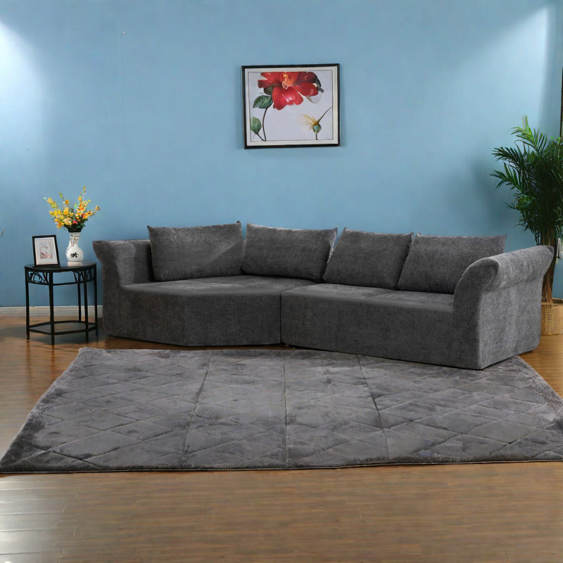 Canapé d'angle modulaire spacieux, coussins en mousse, canapé gris foncé moderne pour la maison