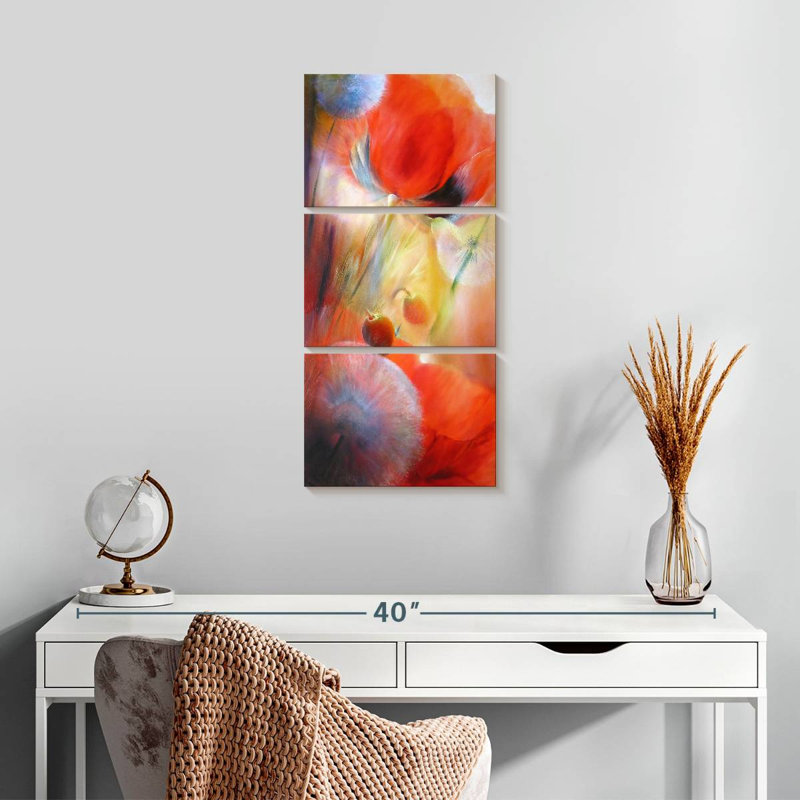 Coquelicots et pissenlits I, H 27 po x l 12 po