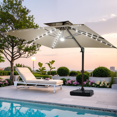 128' X 104' Rectangular Outdoor Solar Led Cantilever Patio Umbrella, Weights Base Included
