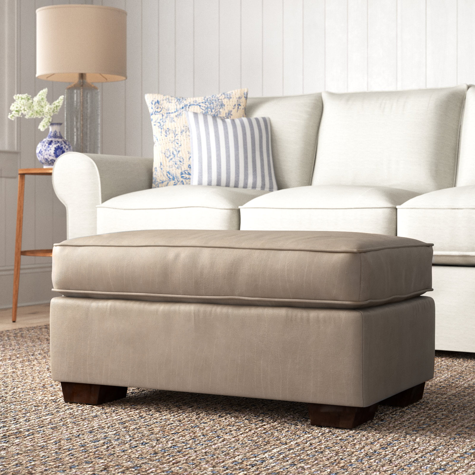 Mishal 34" Ottoman, Nantucket Stone Genuine Leather