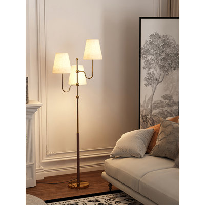 Medieval-style metal fabric wooden floor lamp