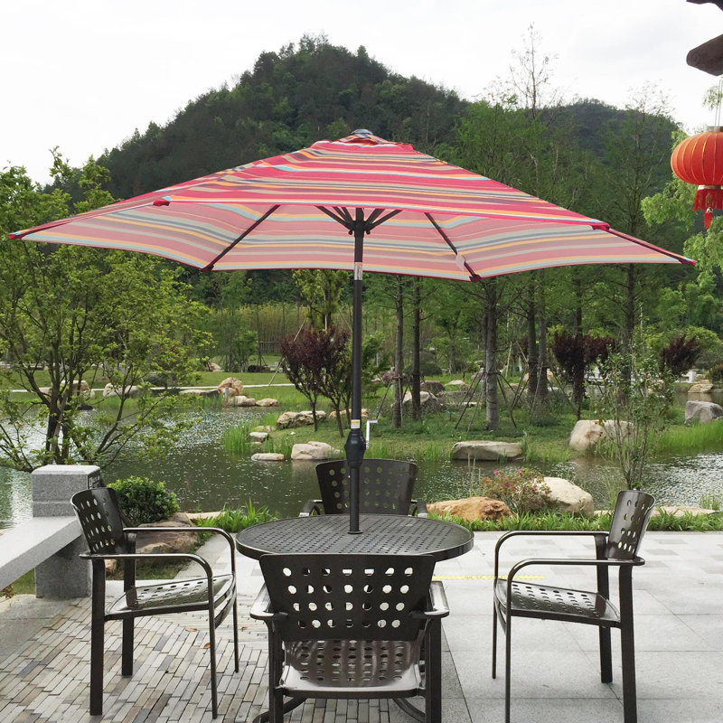 Parasol d'extérieur en métal pour patio, Rayures rouges