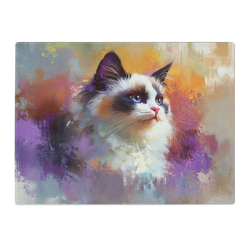 Ragdoll Cat Illustrated  Glass Chopping Board