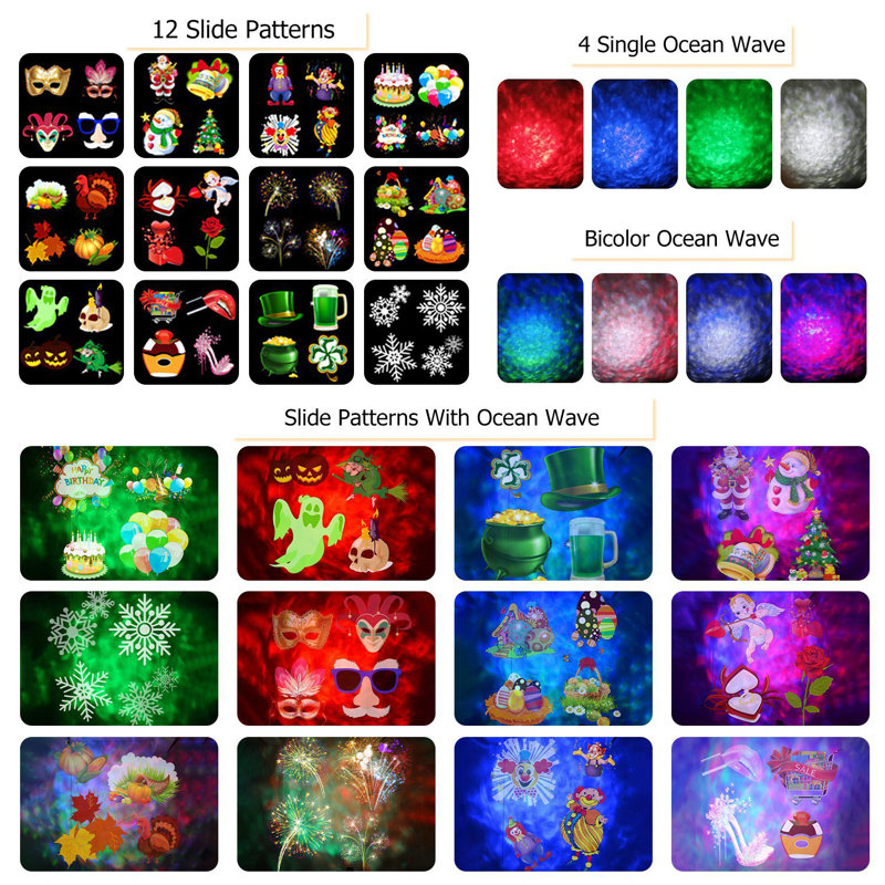 12-Pattern Ocean Wave Projector Night Light