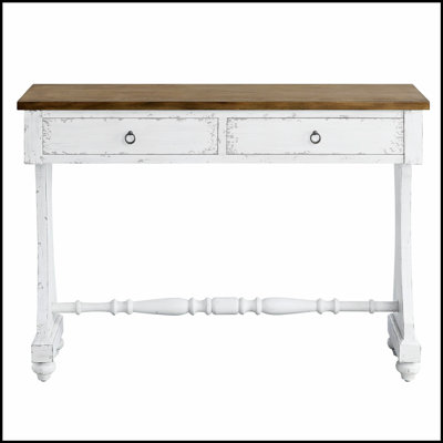 Console Carminda au fini blanc antique avec rangement, parfaite pour les couloirs et les salons