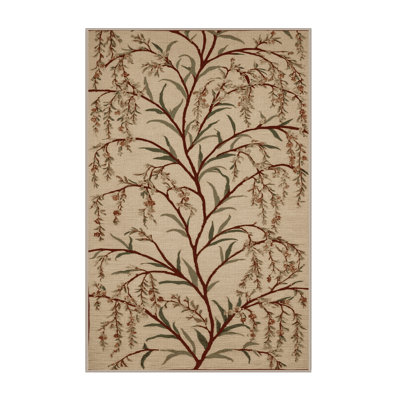 Machine Washable Botanical Brown Area Rug