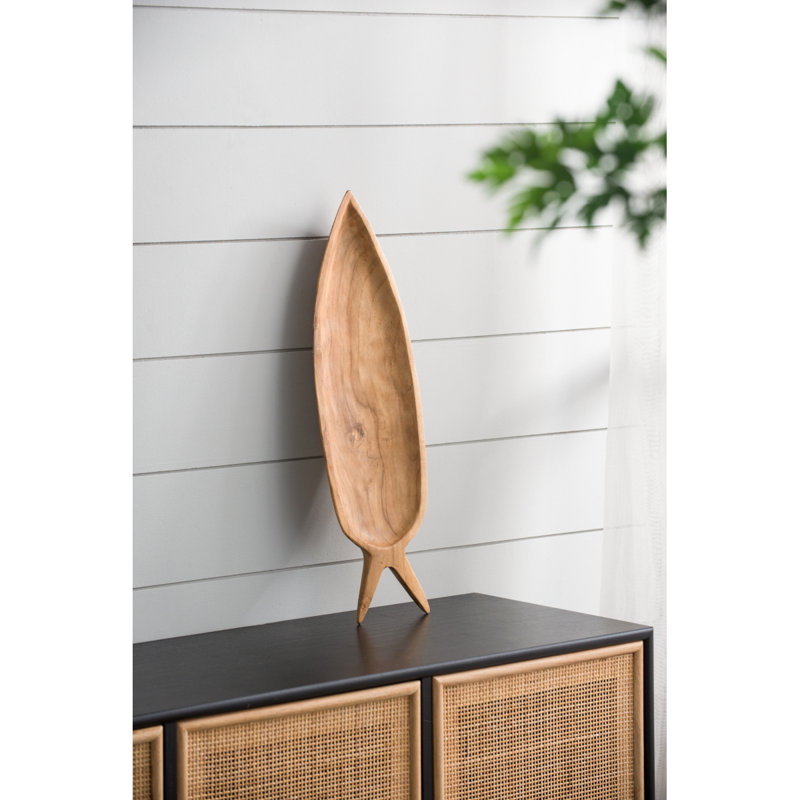 Assiette décorative en bois de teck 23,6 x 6,3 x 2 po en forme de carotte naturelle