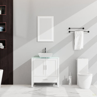 30" Bathroom Vanity And Sink Combo Glass Top Cabinet W/Mirror