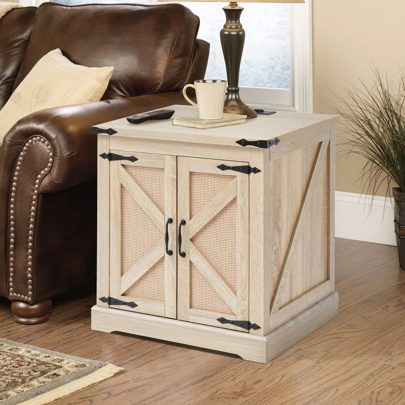 Table de bout de 24 po, armoire en PE, prises de courant encastrées et encastrées, espace de rangement spacieux pour les foulards