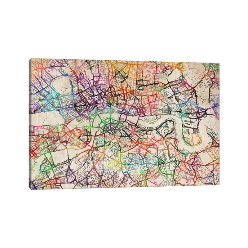London Map Watercolor by Michael Tompsett - Wrapped Canvas Print, 20.32cm H x 30.48cm W x 1.91cm D