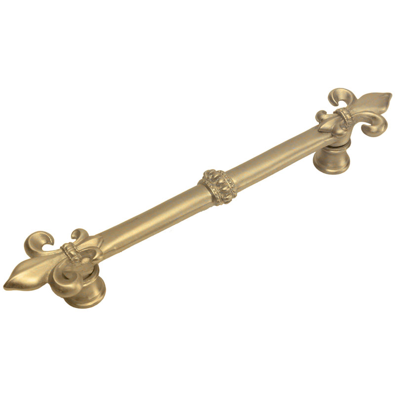 Charlemagne 4 inches c.c. pull with large Fleur De Lysin Satin, 5", Soft Gold